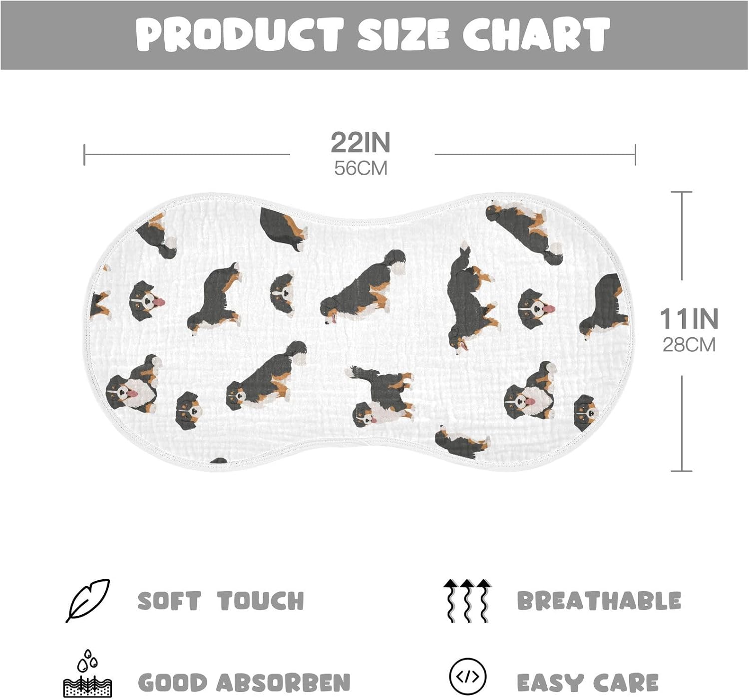 vvfelixl Baby Burp Cloths Bernese Mountain Dog Baby Newborn Cotton Burping Cloths Set Baby Washcloths 4 Pack