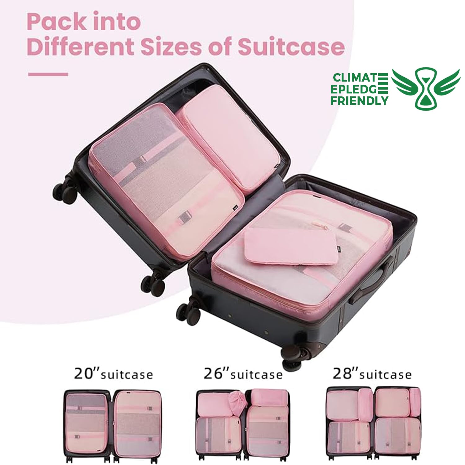 BAGAIL Set da 10 cubi da viaggio di varie dimensioni Organizer da viaggio per accessori da viaggio Bagaglio a mano Valigia - Rosa