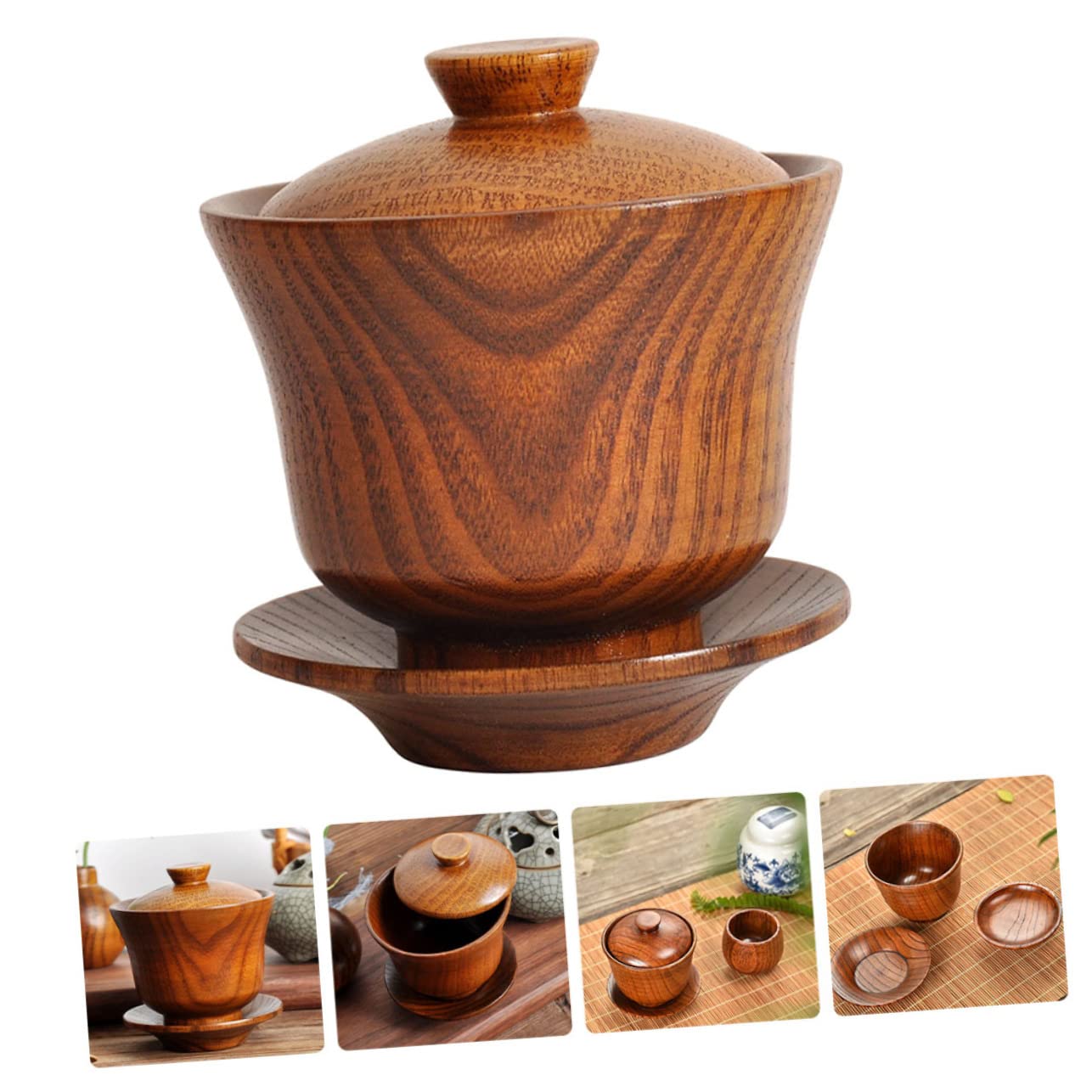 OFFSCH Traditional Chinese Tea Bowl Set with Lid Wooden Tea Cup Practical Tea Bowl Authentic Kung Fu Tea Cup Decorative Teacup Nice for Tea Lovers and Collectors