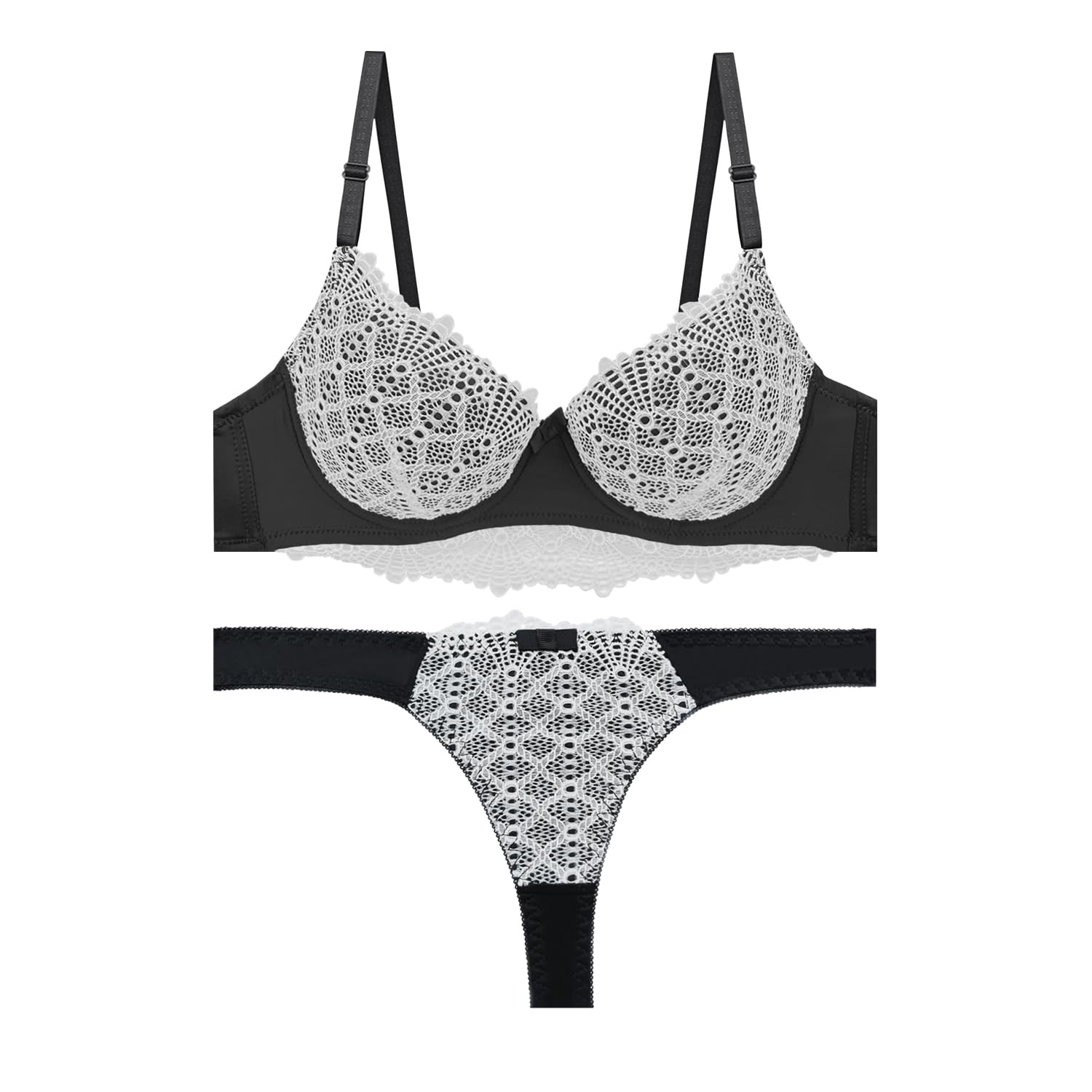 secret lives Lingerie Set for Women Black & White | Wired Heavy Padded Bra Panty Set | Full Coverage, Lingerie-picture-27