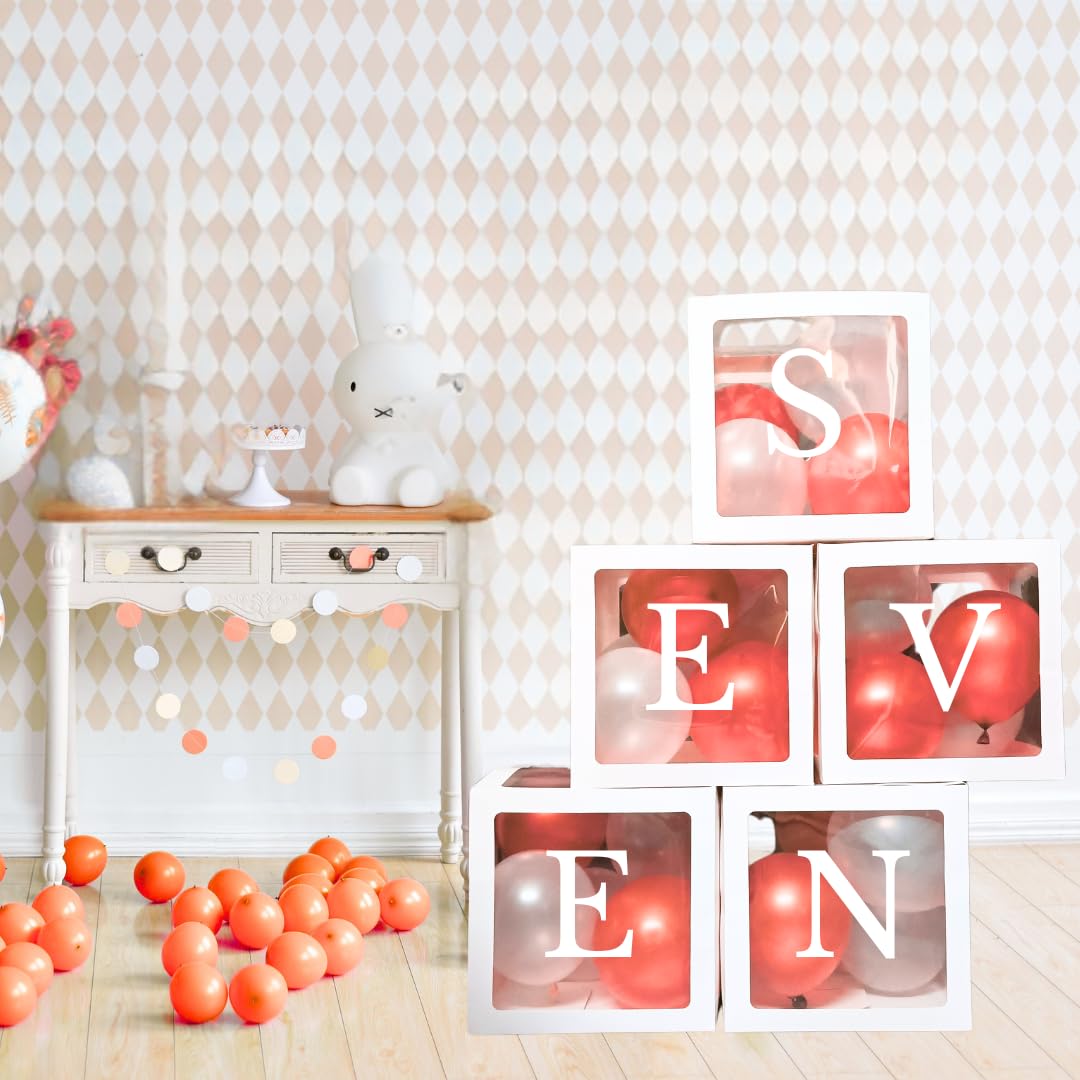 Festi Duck Pack of 5 Balloon Boxes - Transparent White Boxes with “S,” “E,” “V,” “E,” and “N” Letters for Elegant 7th Birthday or Anniversary Décor (Balloon Box)-picture-22