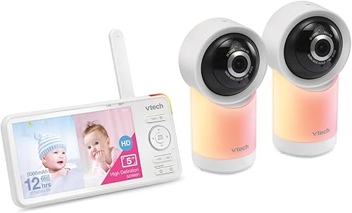 Miniatura 2 de VTech RM5766-2HD RM57662HD Smart Wi-Fi 1080p 2 cámaras 360 Pan-and-Tilt Video Monitor Sistema de monitor de bebé con pantalla de 5 pulgadas, luz