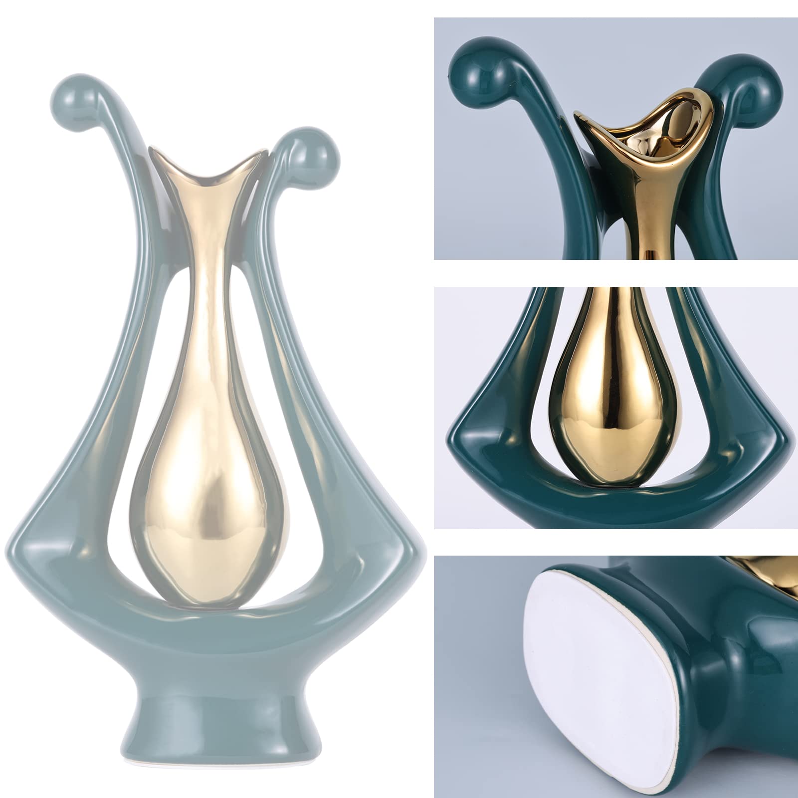 花瓶　グリーン　金粉 Amazon.co.jp: セラミック製花瓶、抽象的な花瓶、グリーンとゴールド