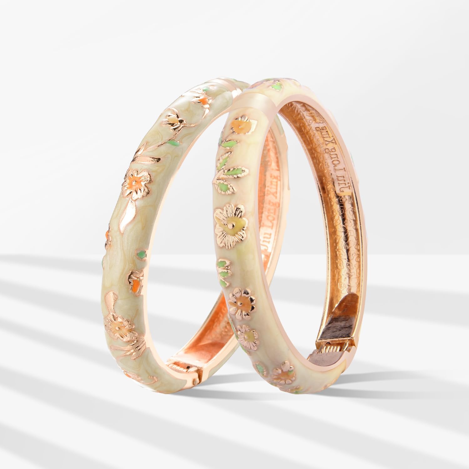 UJOY Vintage Cloisonne Bracelets Cuff Metal Bangles Indian Flower Pink Enameled Jewelry Box for Women