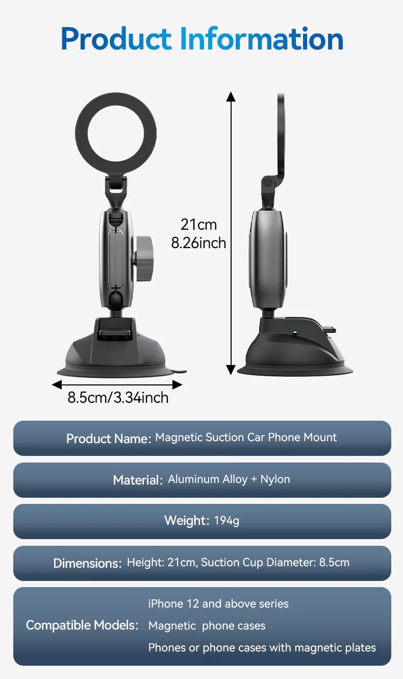 TELESIN Magnetische Handyhalterung Auto - Kompatibel mit MagSafe, iPhone/Android - KFZ Halterung für Armaturenbrett & Windschutzscheibe, 360° Drehbar KFZ Handyhalterung, Extrem Stabil (2025 Upgrade)