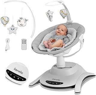 LIONELO Bella elektrisch draaibaar wipstoeltje 3600 voor baby's tot 9 kg, Rugverstelling, 5 schommelsnelheden Veiligheidsg...