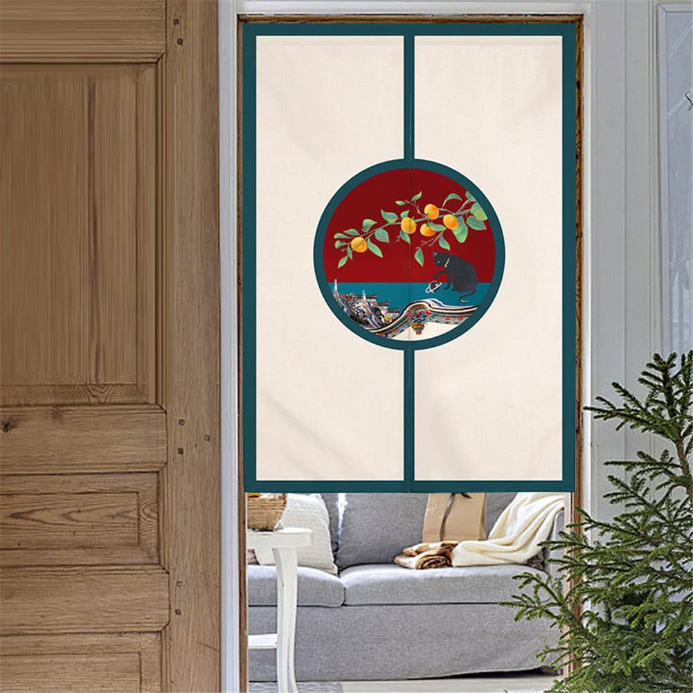 Rideau Noren Japonais 85x150 Cm - Lin Coton, Motif Carillons Éoliens - Séparateur Porte, Décoration Cuisine/Chambre