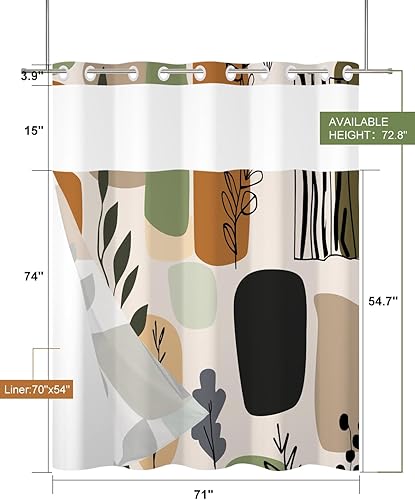 Miniatura 2 de Juego de cortina de ducha bohemia sin ganchos y forro a presión, cortinas de ducha impermeables de doble capa con parte superior transparente,