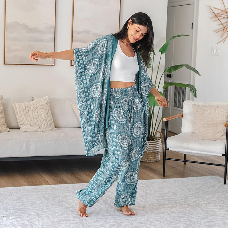 Image of Lotus and Luna Women's Harem Pants Thai Pants for Beach & Lounge High Waisted Flowy Boho Pants Genie Pants Yoga Pants