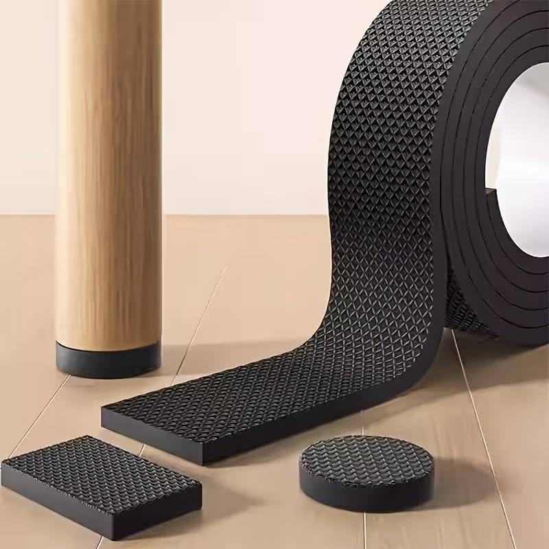 Image of EVA Furniture Pads 13ft x 0.78in Self Adhesive Strip, 6mm Thick Anti-Slip Textured EVA Foam, Free to Cut Peel and Stick Floor Protector for Chair Legs, Furniture Legs, DIY Chair Leg Protectors.