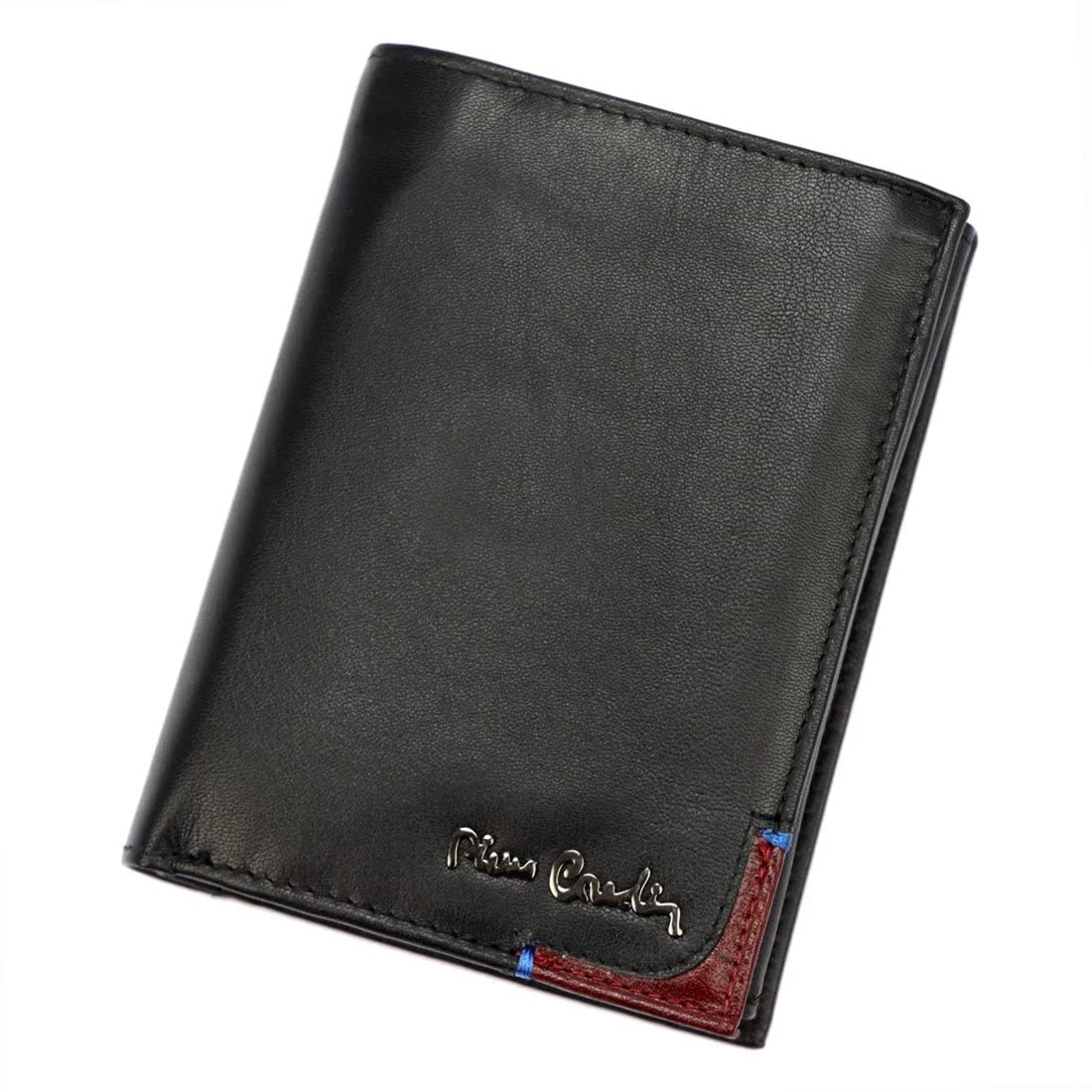 Pierre Cardin Portefeuille élégant pour Homme 100% Cuir Naturel 9,5 x 13 x 3 cm Peut contenir jusqu'à 8 Cartes 2 Compartiments à Billets 1 Poche à Monnaie Fermeture à glissière Noir et Rouge