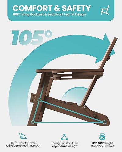 Miniatura 5 de Silla Adirondack plegable, sillas Adirondack de polietileno de alta densidad para todo tipo de clima, sillas Adirondack de plástico con soporte para