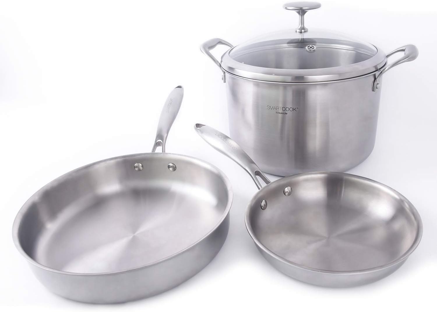 Titanium Cookware Set 4-Piece with Nonstick No Coating 82008, Dishwasher Safe, 8" and 10", Silver