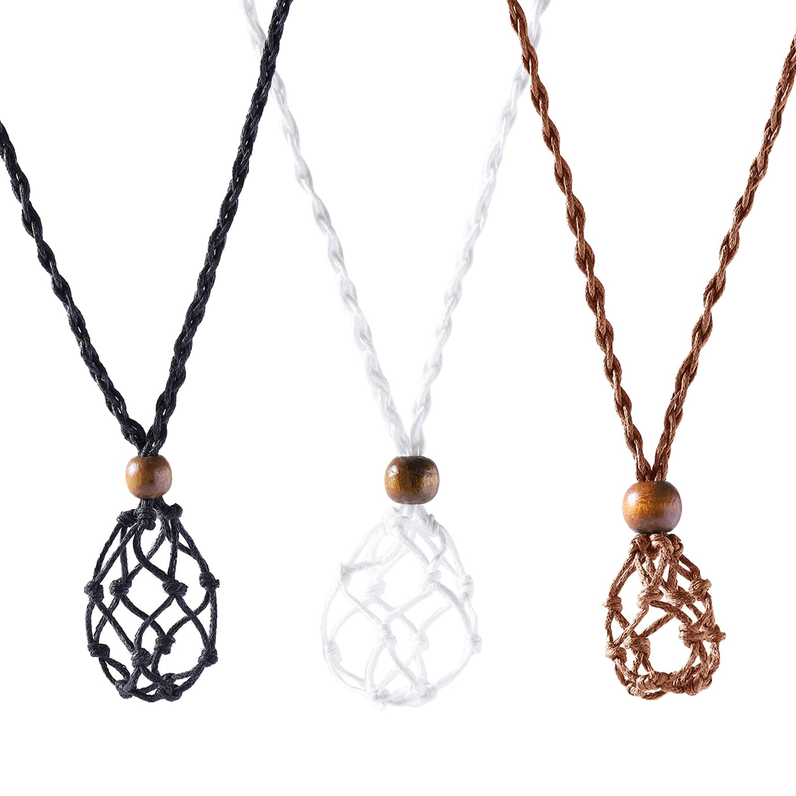 3Pcs Crystal Stone Necklace Cord Empty Stone Pendant Necklace Holders Adjustable Necklace Cage Cord Empty Cord Necklace Cage for DIY Jewelry Making