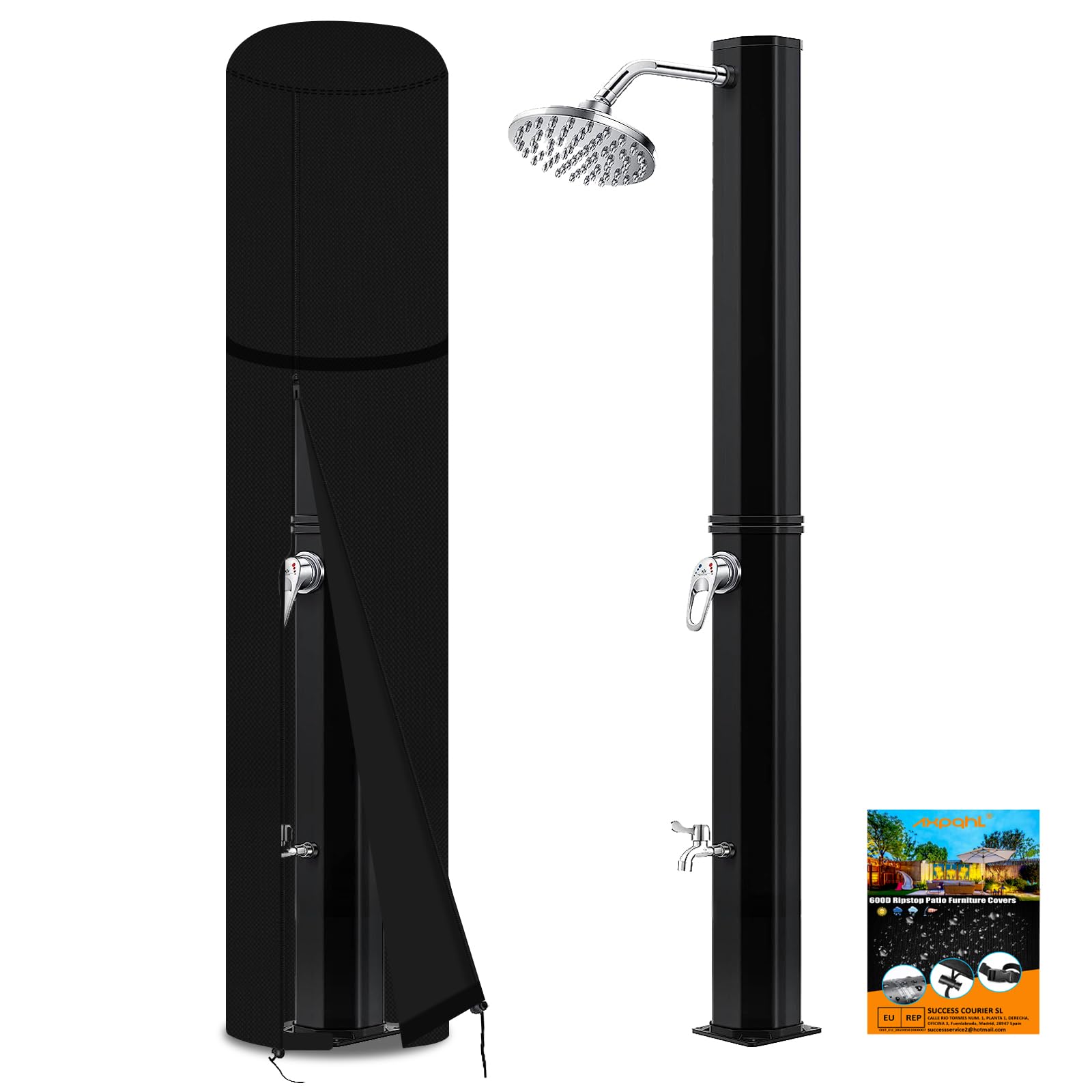 Couverture de Douche Solaire, Couverture de Douche Solaire 600D, Couverture de Douche Solaire résistante à la Pluie, à l'eau et au Soleil pour Jardin - Noir (67 * 220cm)
