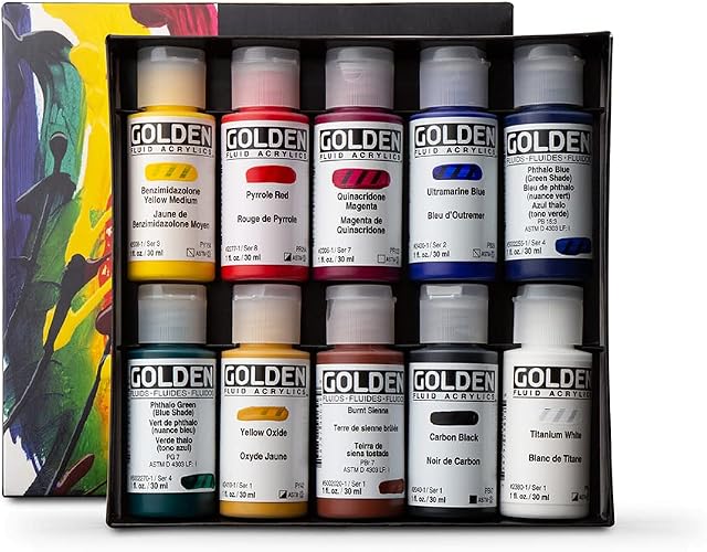 Golden : Acrylic Fluid Paint: 30 ml: Set of 10