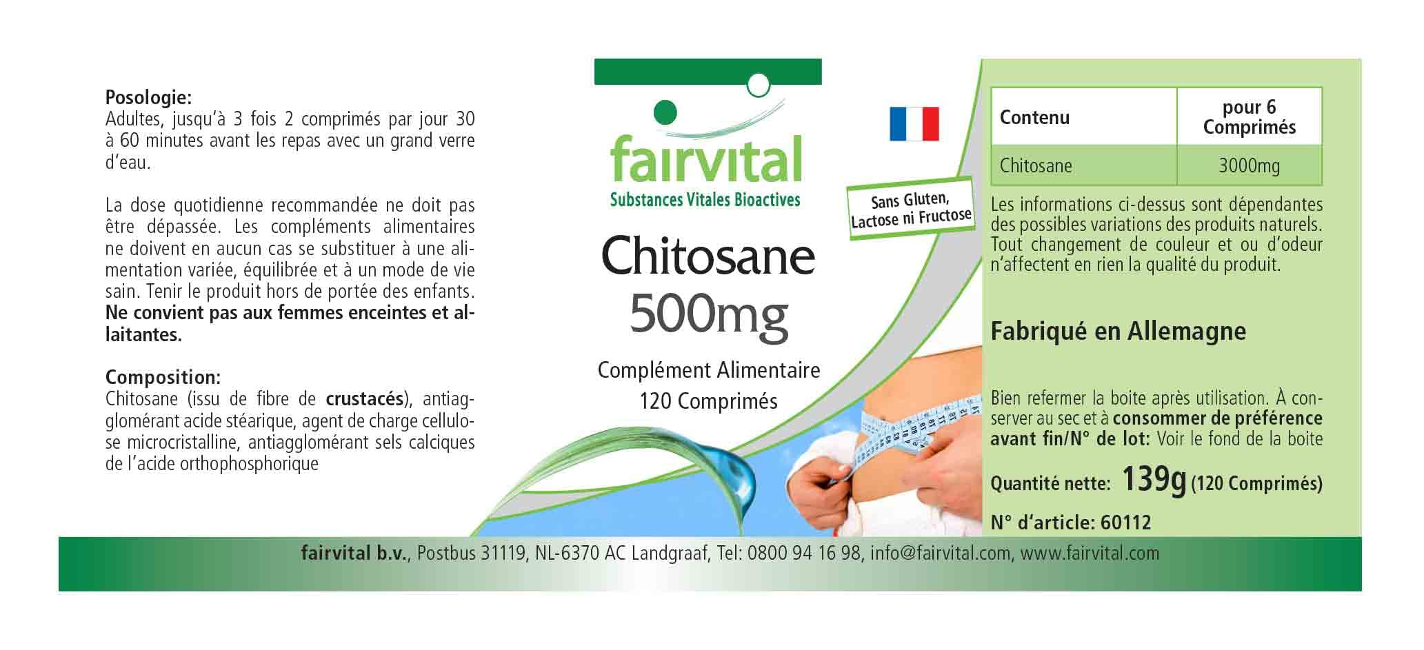 fairvital Chitosan 500mg, 120 comprimés, 3000mg par dose quotidienne, HAUTEMENT DOSÉ, facile à avaler, fibre alimentaire naturelle (Lot de 2)
