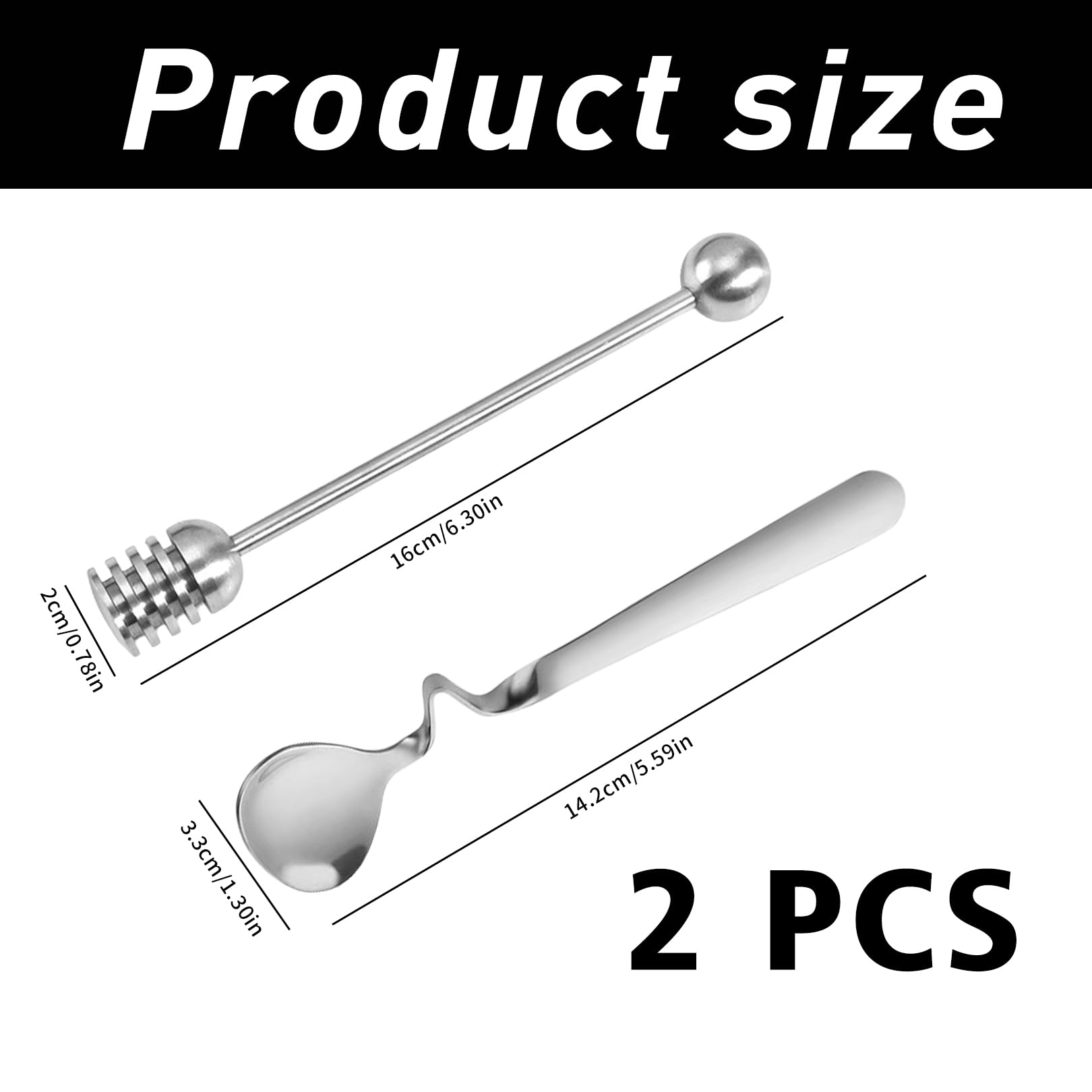 Set di 2 cucchiai per miele e marmellata, in acciaio inox, per miele, marmellata, sciroppo e yogurt, strumento ideale per cucina e colazione