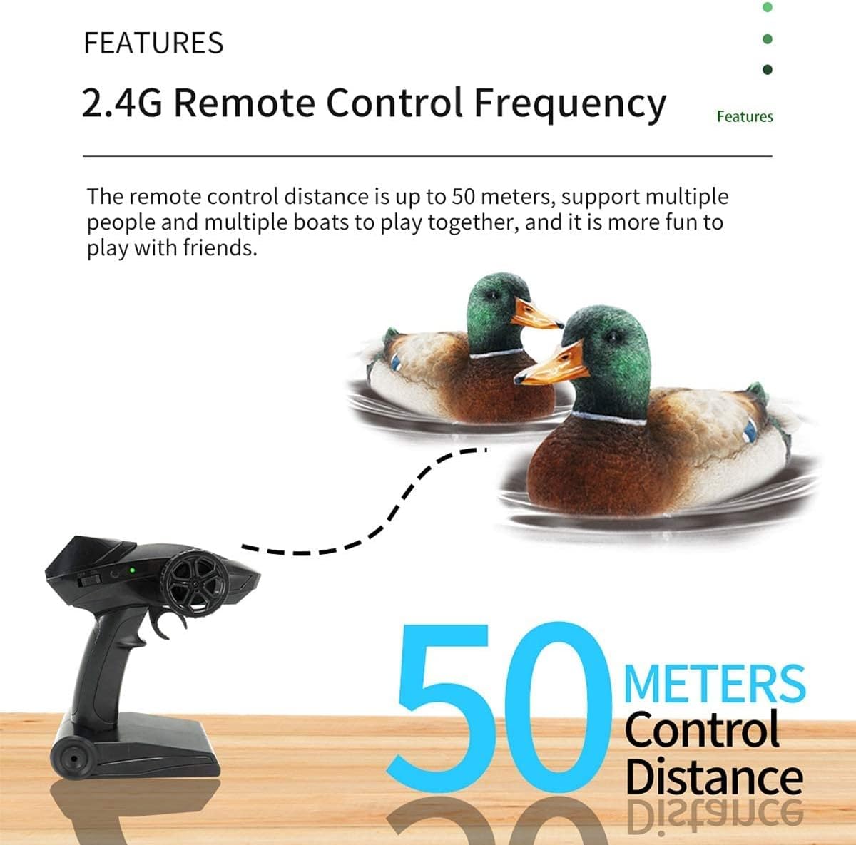 RC Duck Boat 2.4Ghz Hunting Motion Remote Control Duck Boat Waterproof for Swimming Pool & Pond & Garden Decor with 2 Battery