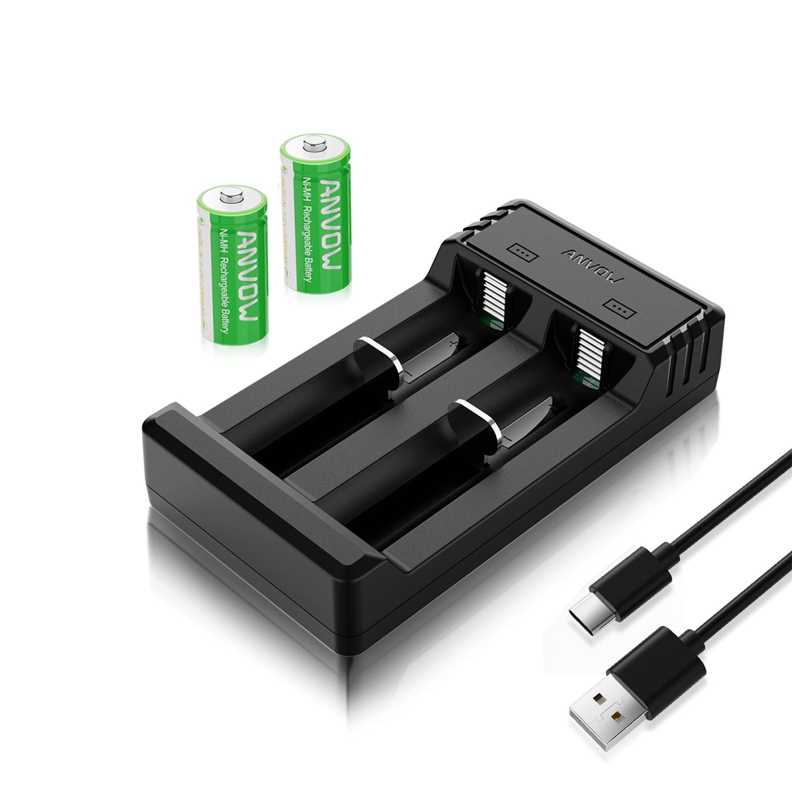 N Battery Rechargeable, 2 Count Pack with Charger, N 1.2 Volt NiMH E90 LR1 MN9100 Batteries for Clocks, Key Fobs, GPS Trackers and More