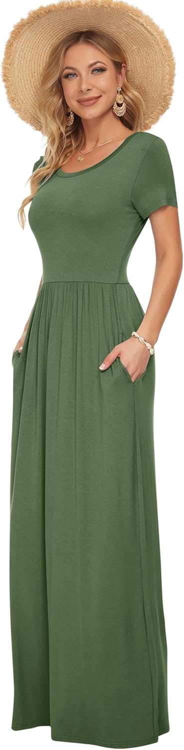 AUSELILY Women's Classic Short Sleeve Loose Plain Casual Long Maxi Dresses for Women 2026 - Image 4