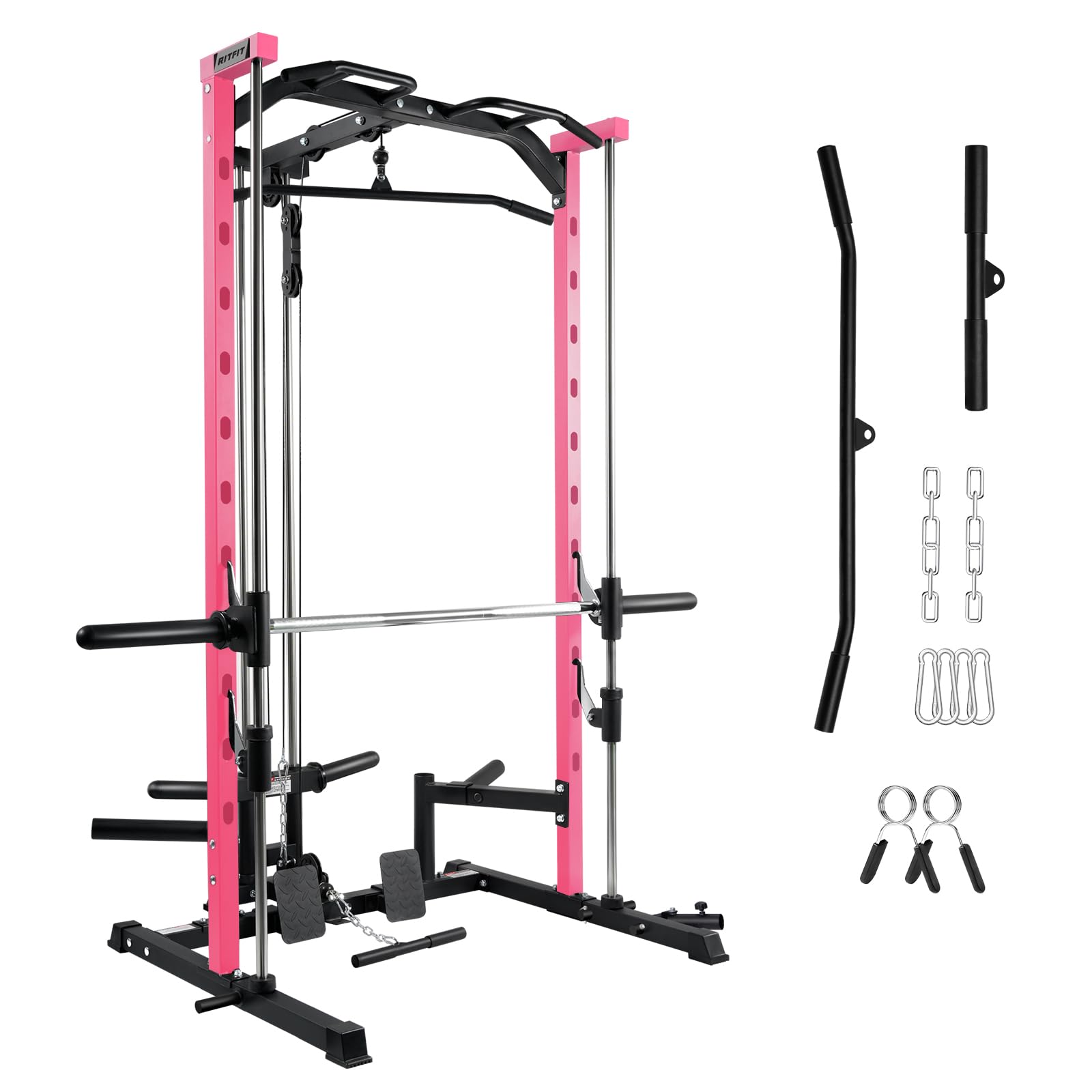 RitFit Power Rack Smith Machine mit Kabelzug | mit Langhantelstange, Klimmzug, Kraftstation für Zuhause & Home Gym, 450kg Belastbarkeit