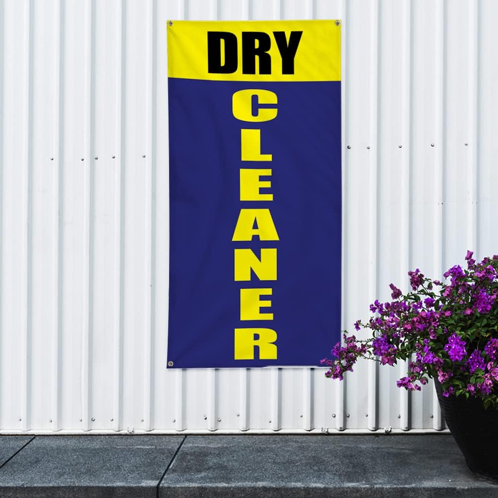 Vertical Vinyl Banner Multiple Sizes Dry Cleaner Promotion Business E Business Outdoor Weatherproof Industrial Yard Signs 4 Grommets 40x16Inches