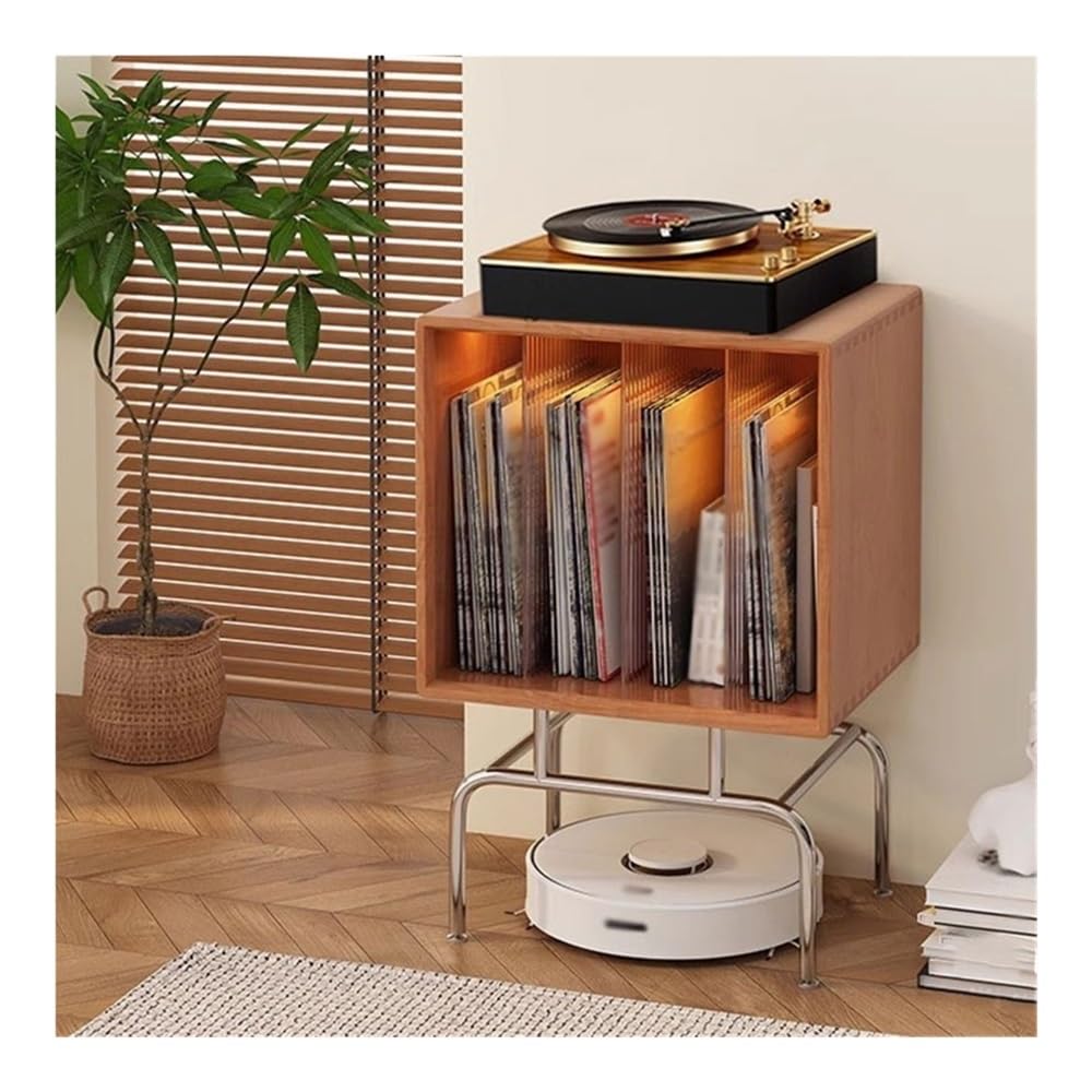 Stojak na płyty CD Drewniana półka do przechowywania płyt CD w stylu retro z nóżkami ze stali nierdzewnej