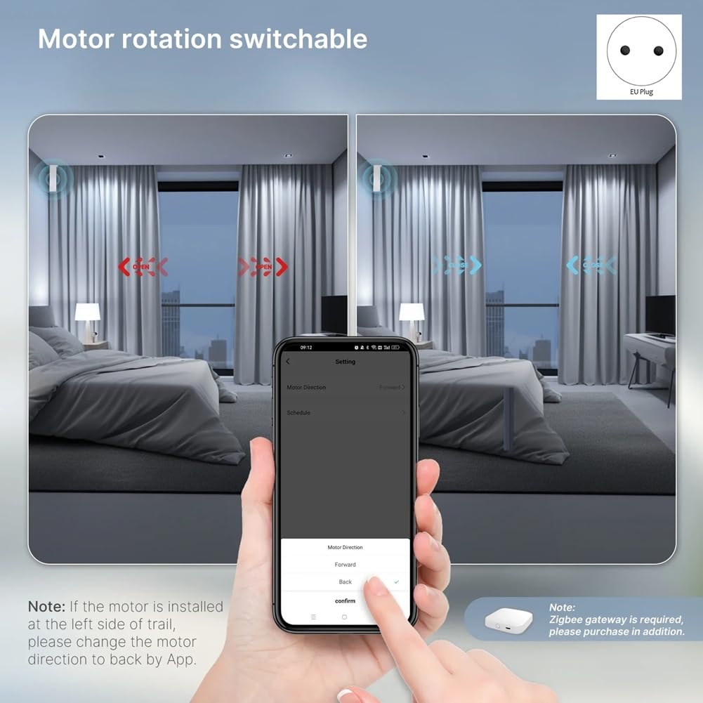 Tuya Zigbee Motor de Cortina Inteligente Abridor de Cortinas EléCtrico SúPer Silencioso para Riel de Cortina Control Remoto para Alexa Enchufe UE