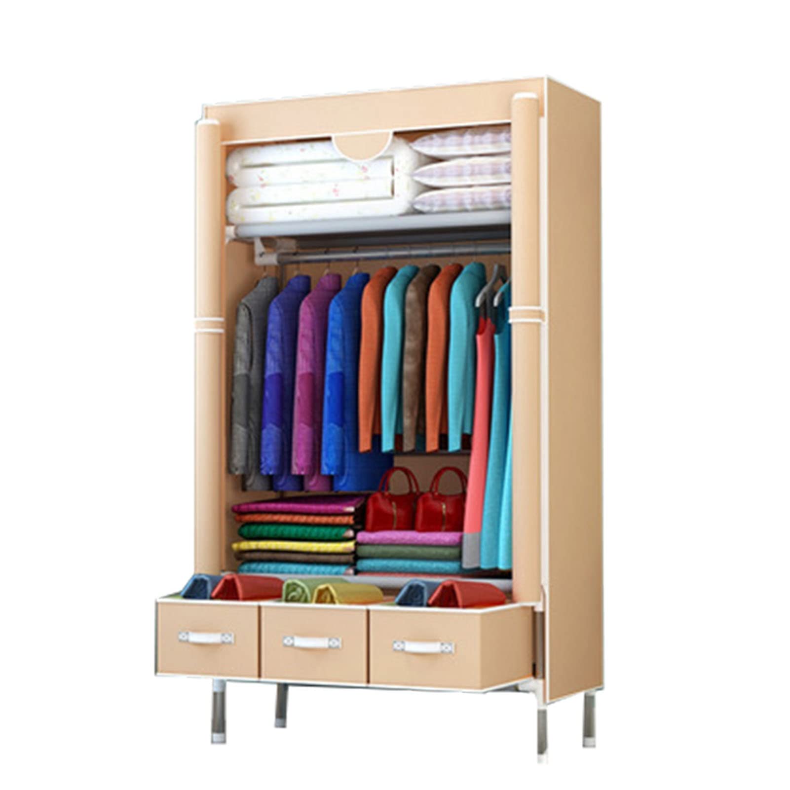 Guardaroba Portatile Guardaroba Grande Armadio in Tela Portaoggetti con 3 Scatole Portaoggetti Buona capacità portante per Soggiorno, Camera da Letto Dimensioni: (170X90X45Cm) (Size : 170X90