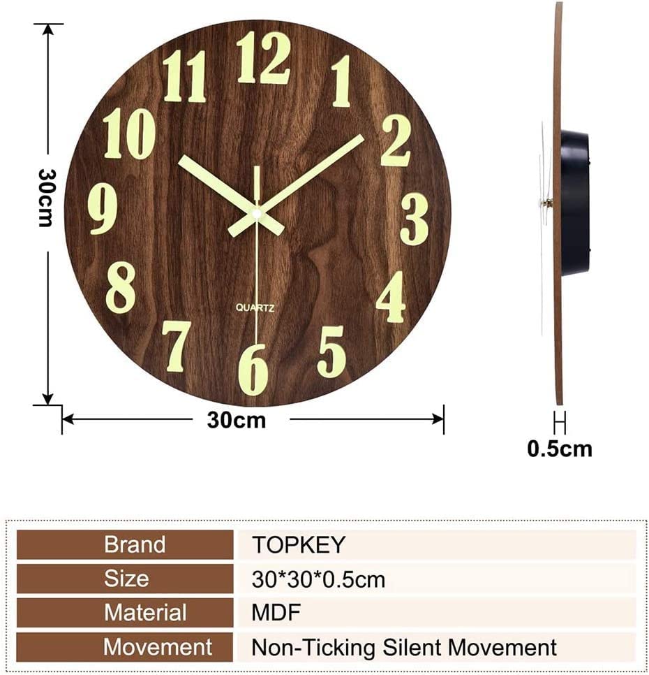 Horloge silencieuse bois lumineuse quartz décoration murale créative de salon - 5