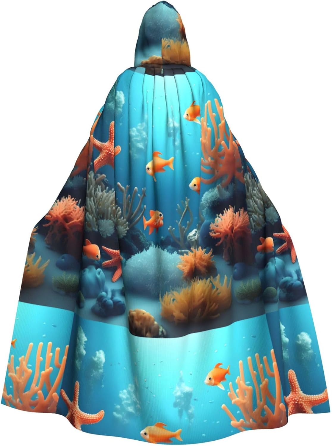 Coral Fish Underwater Men Women Halloween Role Play Party Decoration Hooded Poncho Black