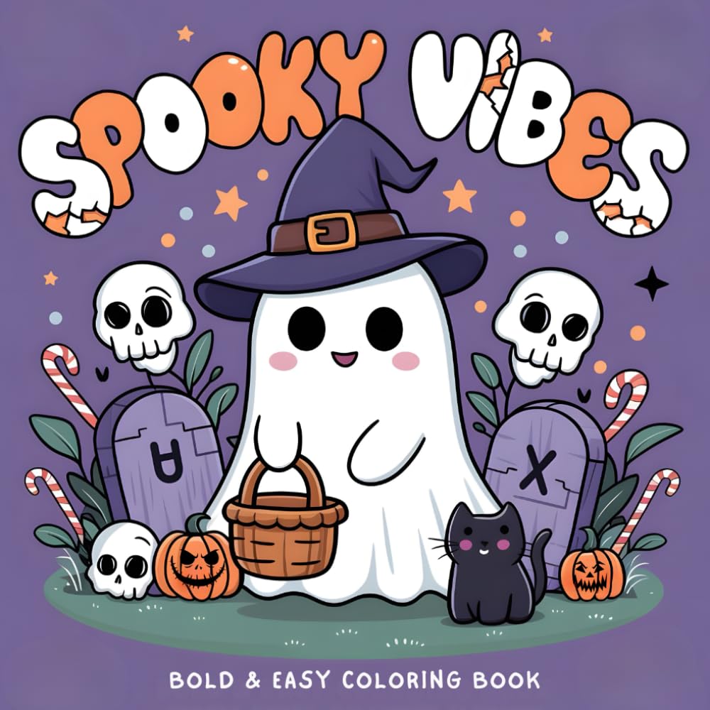 Spooky Vibes Coloring Book Bold and Easy: 50 Fun and Frightful Designs for Adults and Kids!