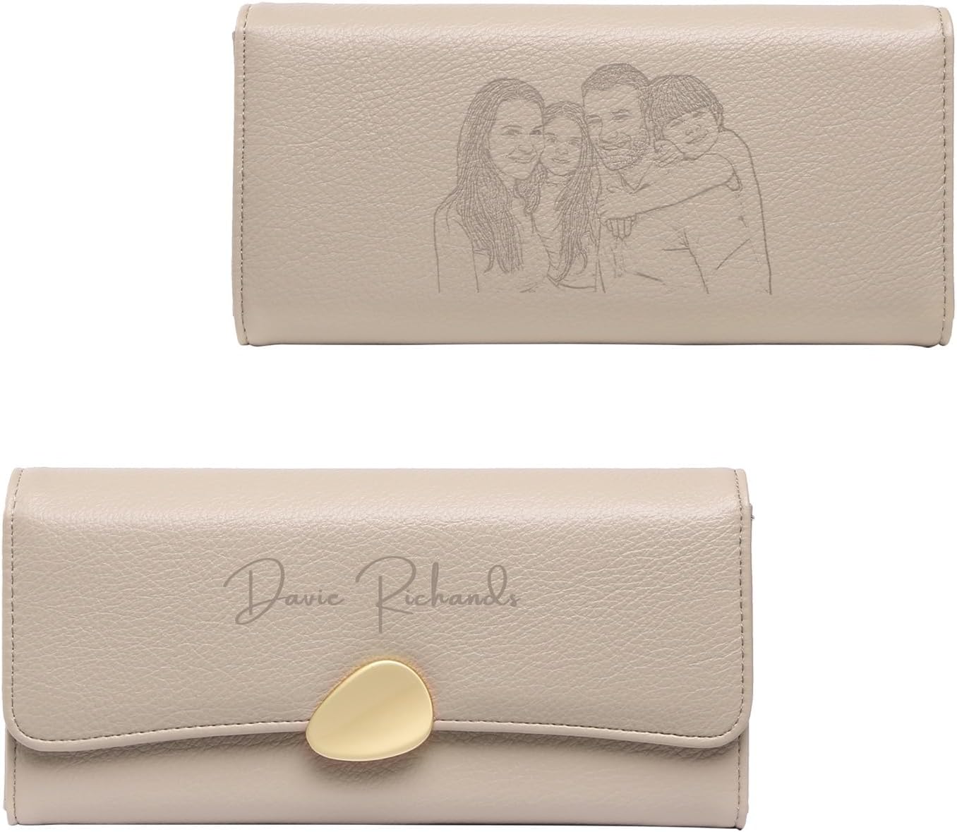 Personalized RFID Wallets for Women – Custom Name & Photo Leather Clutch, Double Zipper Large Capacity Wristlet, Mothers Day Wallet Gift for Mom Wife (2-Khaki)