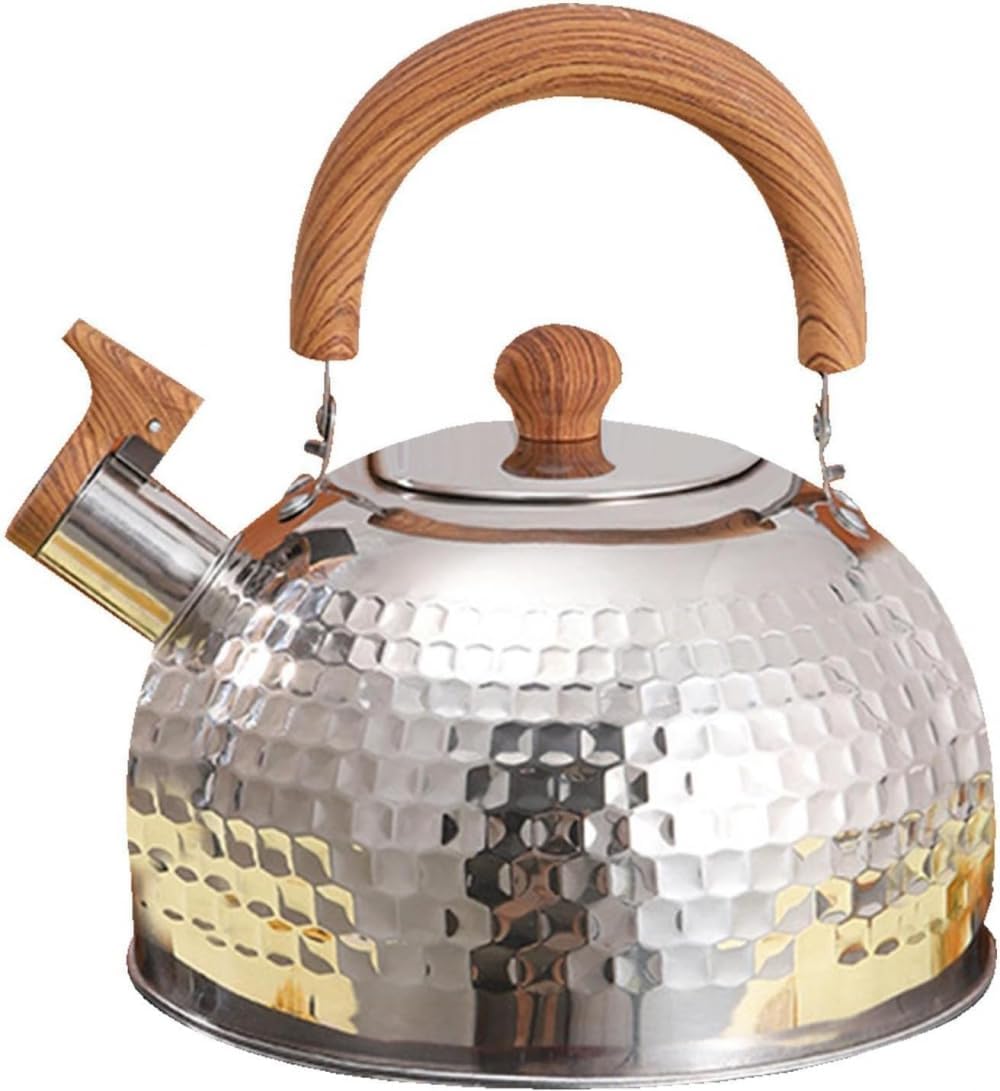 Whistle Tea Kettle Stainless Steel Stove Top Whistling Kettle Gas Stove Tea Kettle Whistling Food Stainless Steel Teapot with Wood Handle for Stove Ind (One Color 4L)