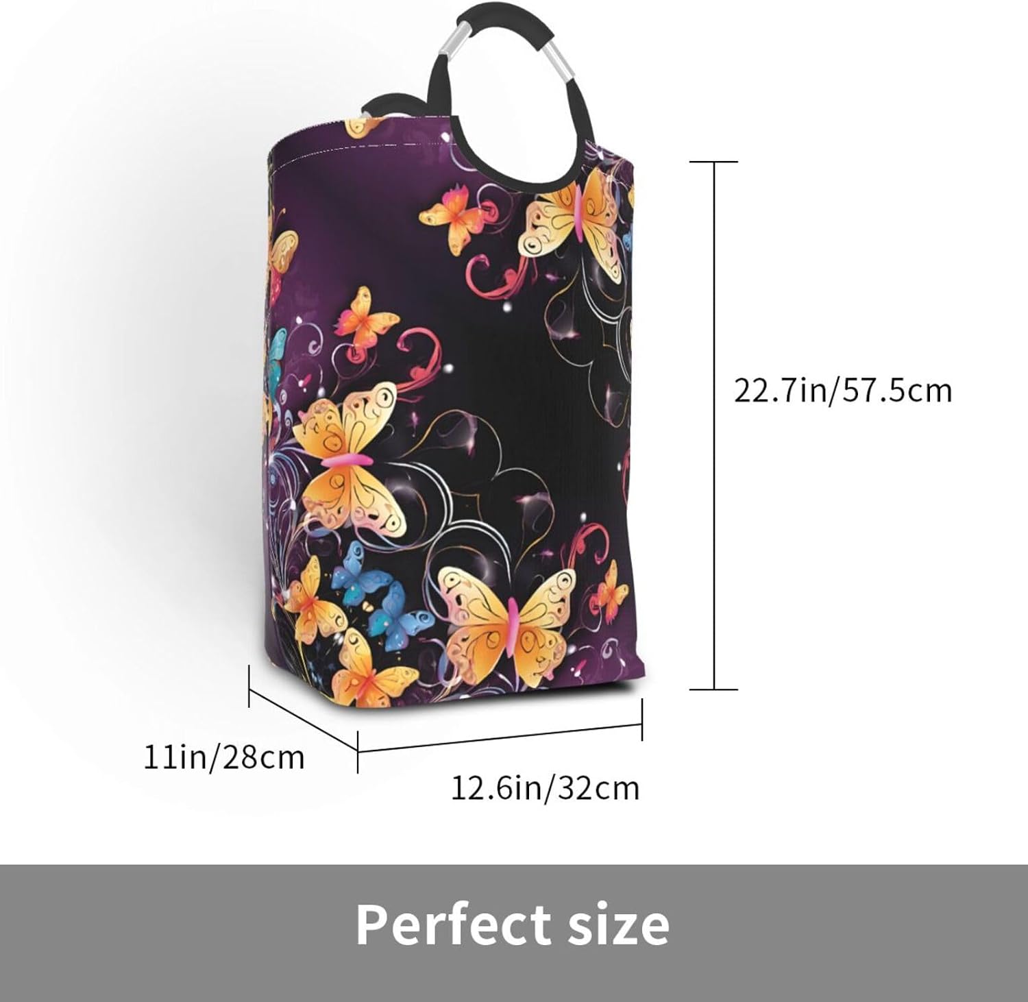 (Butterflies) Laundry Basket Collapsible Clothes Hamper, Laundry Bag with Handles Blanket Toys Storage Blanket, Dorm Room Essentials Accessories 12.6x11x22.7 in