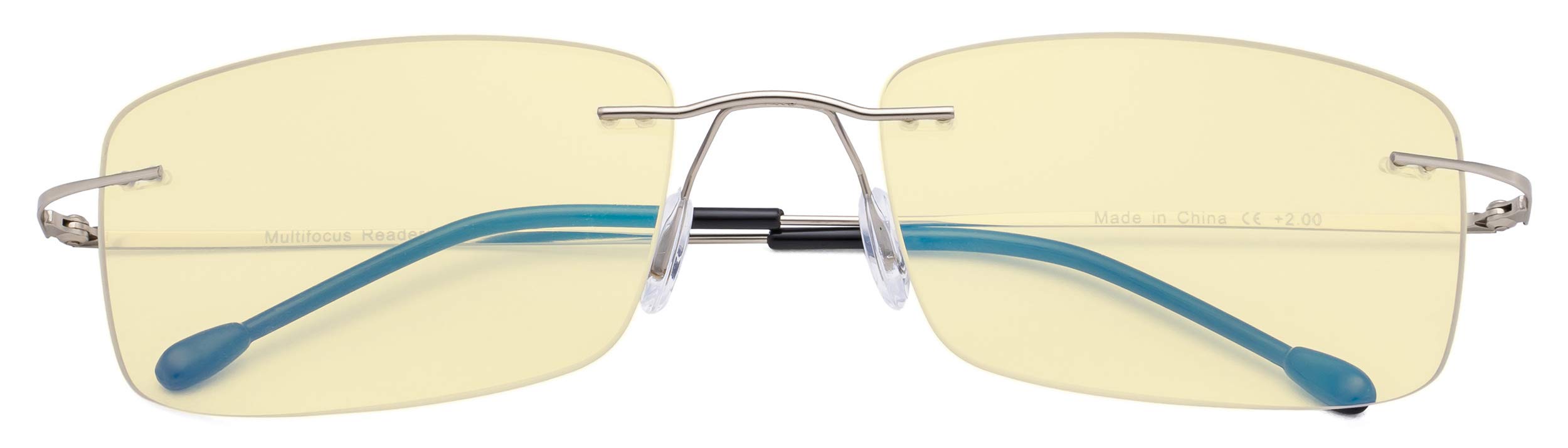 CessBlu Blue Light Blocking Glasses for Men Reading Computer Anti Glare UV Eyeglasses Flexible Rimless Yellow Filter (Silver)