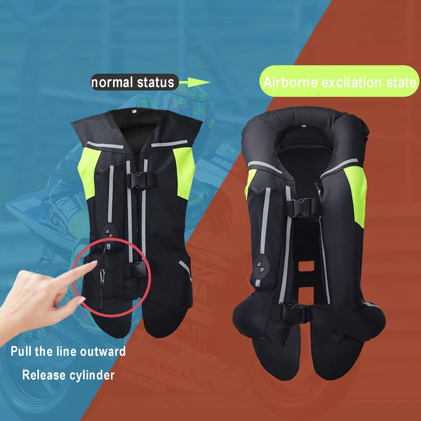 Alta Visibilidad, Chaleco De Airbag De La Motocicleta. Chaleco De Airbag Con Forro Trasero Desmontable Adecuado for Motocicletas Al Aire Libre, Bicicletas, Equitación, Etc.