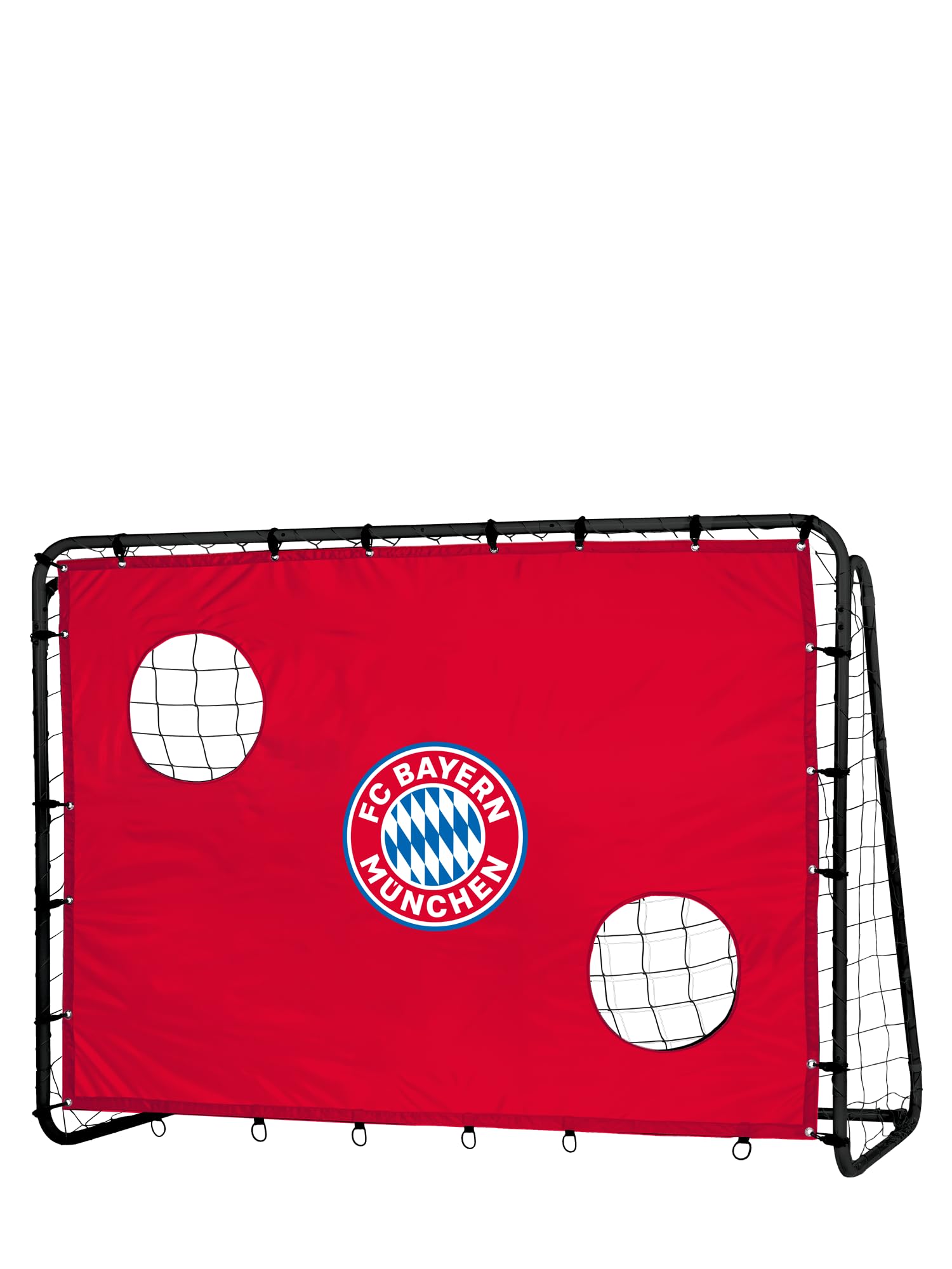 FC Bayern München Fußballtor mit Torwand - Robustes Fußballtor für den Garten mit Abnehmbarer Torwand, Zwei verstärkten Schusslöchern und Easy Clip Montage | Robustes Tor für Kinder ab 3 Jahren, inklusive Netz und Heringen zur Fixierung, einfache Easy-Cli