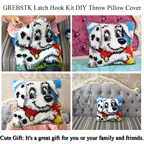 Grebstk Latch Hook Kit Diy Throw Pillow Cover Sofa Cushion Cover Dog Pattern Paint Cross Stitch 16X16 Inch #TOP4