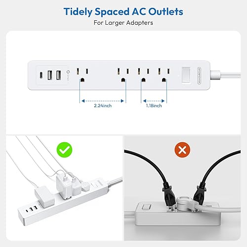 Miniatura 4 de NTONPOWER Cable de extensión largo de 25 pies, cable de extensión plano debajo de la alfombra, cable largo de regleta de alimentación para montaje