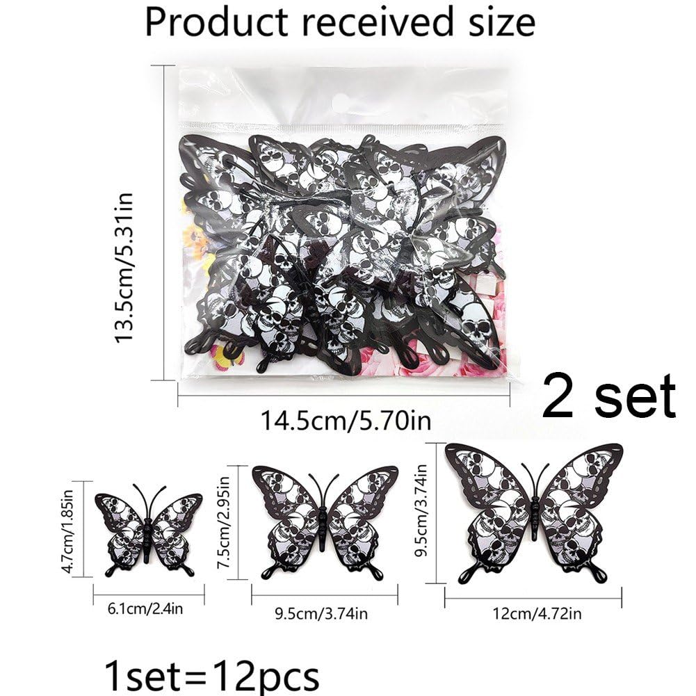 24 szt./zestaw Halloween motyl naklejki ścienne usuwalne 3d motyl naklejki na okno horror naklejka ścienna naklejka na imprezę wystrój