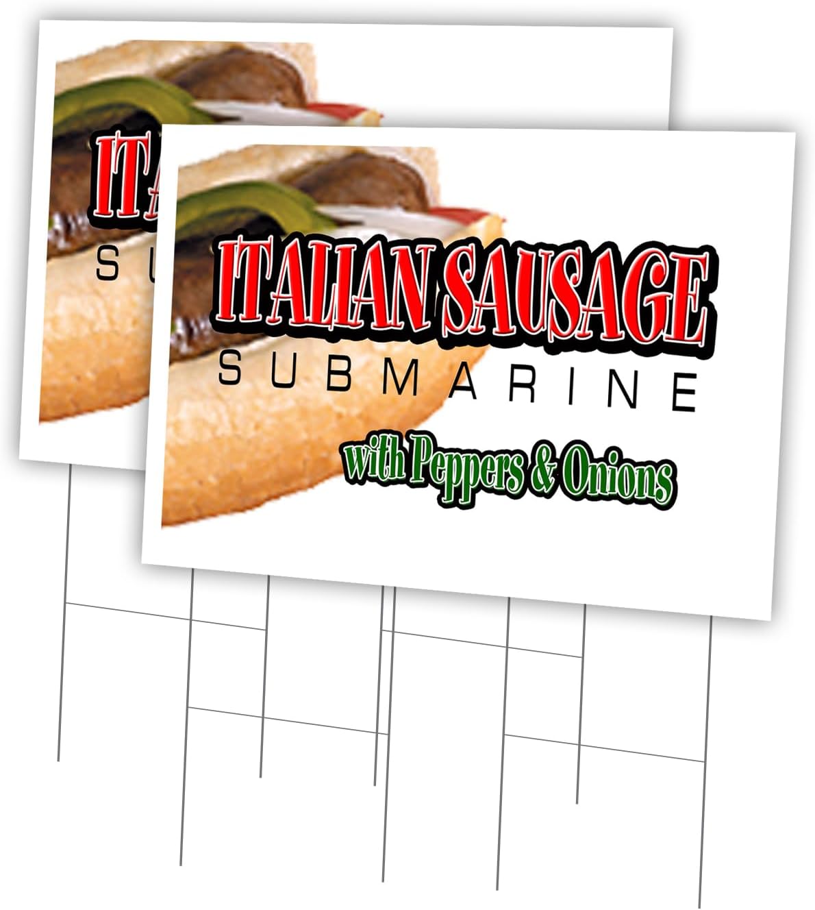 Italian Sausage SUB 2 Pack of 12" x 16" Yard Sign & Stake Outdoor Plastic Window | Advertise Your Business | Stake Included Image On Both Sides | Made in The USA