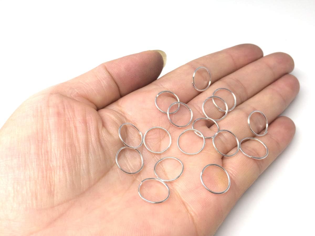 50pcs 12mm (0.47 Inch) Open Jump Ring O Ring Connector (Wire - 0.9mm/0.035 inch/19 Gauge) Sterling Silver Plated Brass for Jewelry Craft Making CF83-12