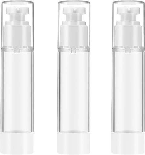 Miniatura 8 de Qeuly Paquete de 3 botellas de bomba sin aire de 0.5 onzas de tamaño de viaje, botella de loción, dispensador de bomba cosmética recargable para