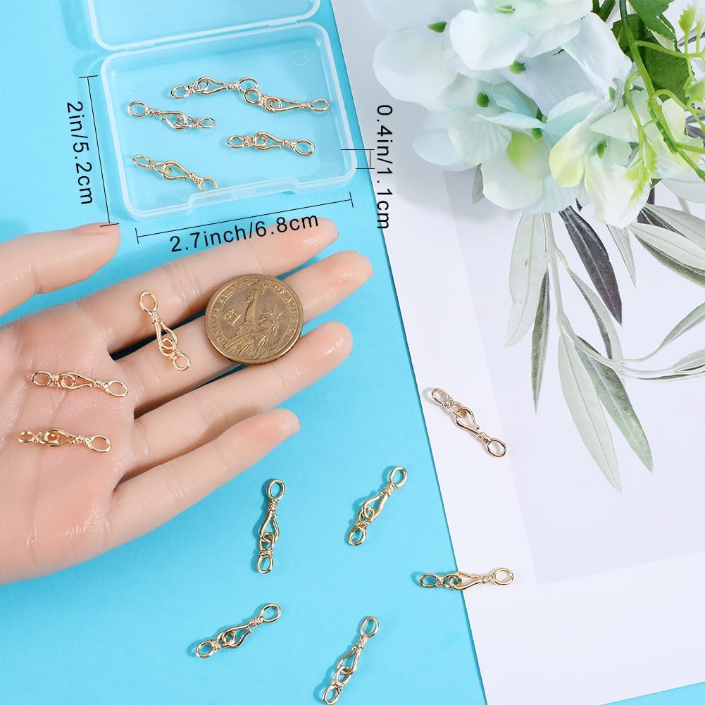 Beebeecraft 1 Box 15Pcs S Hook Clasps 18K Gold Plated Cubic Zirconia Jewelry Clasps Eye Toggle End Clasps Connector with Dangle Loop for Jewelry Making Accessories