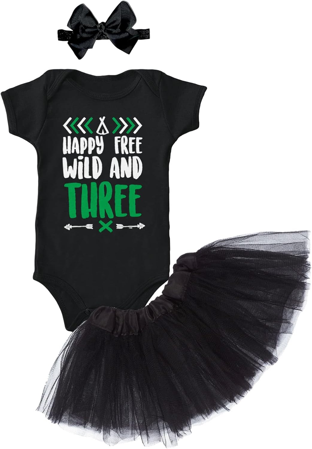 Tcombo Happy Free Wild And Three - 3 Year Old Baby Bodysuit + Tutu Skirt + Bow Headband Set
