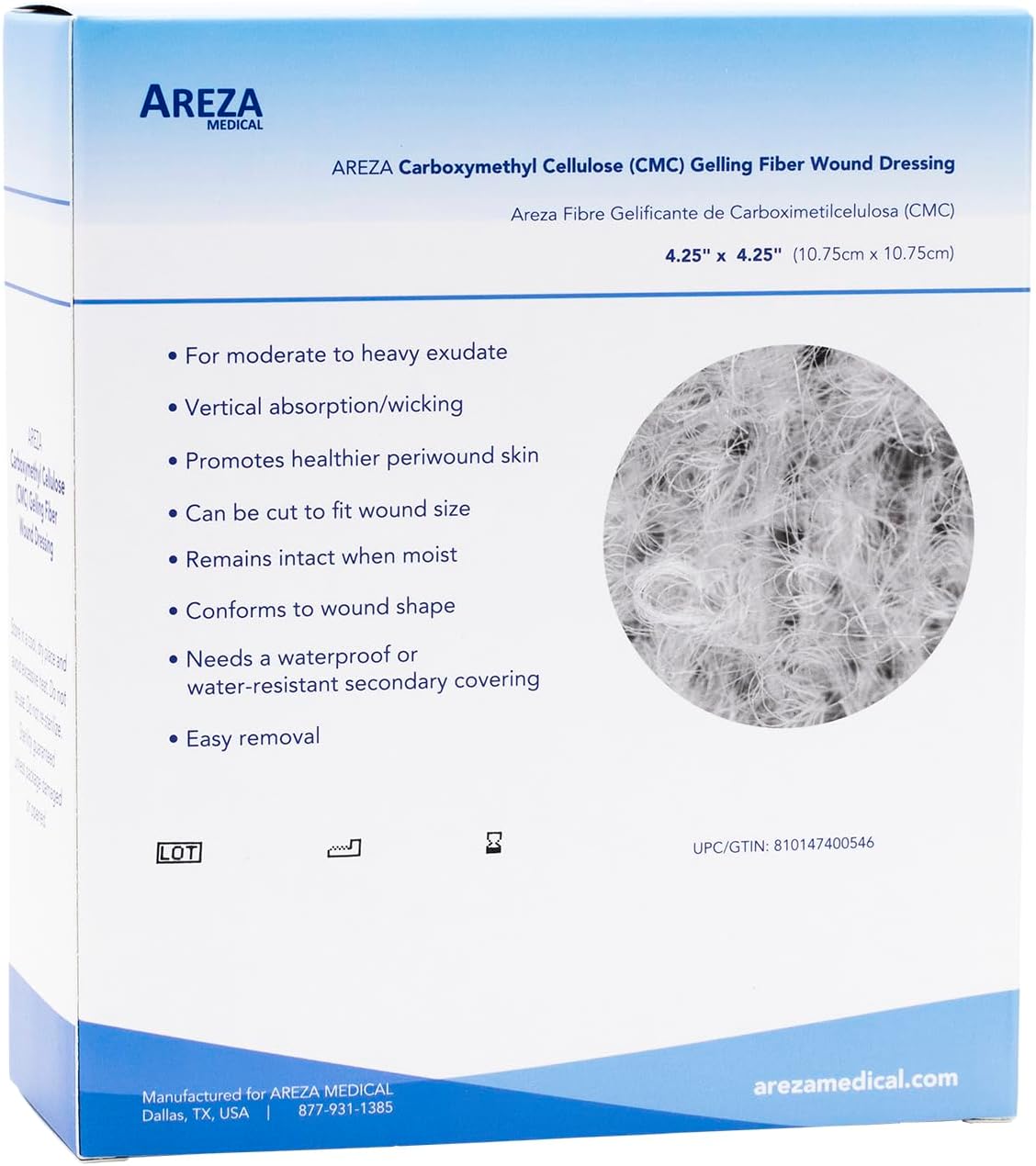 Areza Medical - CMC Gelling Fiber Wound Dressing - sterile - 4.25" x 4.25" (10.75 cm x 10.75 cm) - 20 PCS per Box