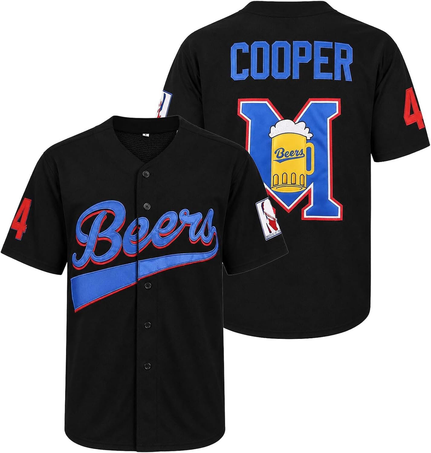 Retro Men Beers Joe Cooper 17 Doug Remer 44 Baseball Jersey Sewn Hip Hop Workout Uniforms Black White