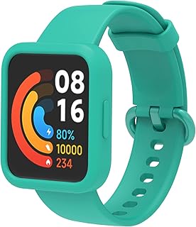 سوار سيليكون خاص بساعة شاومي ريدمي 2 - ساعة لايت + جراب بسوار معصم وإطار من السيليكون رياضي بديل ذكي تركواز فيروزي للجنسين - للبالغين